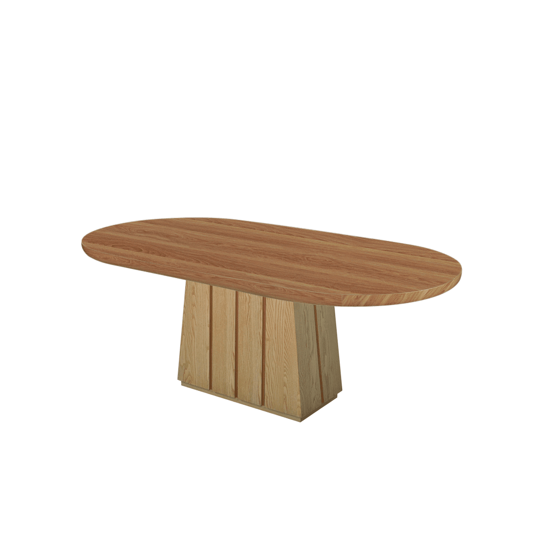 Oval Marble Dining Table 2.1×1.1m | Ash Wood Panel Base