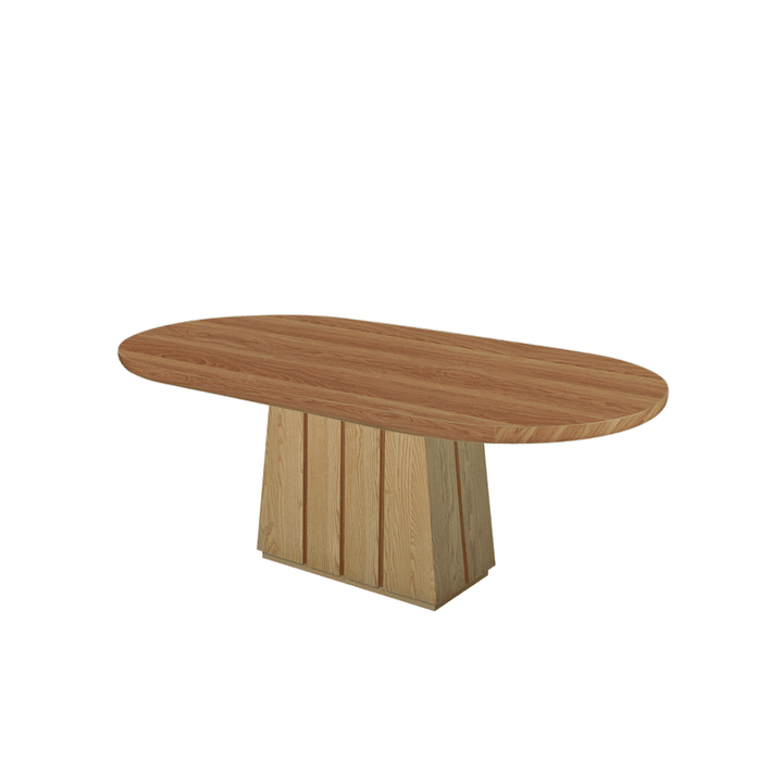 Oval Marble Dining Table 2.1×1.1m | Ash Wood Panel Base