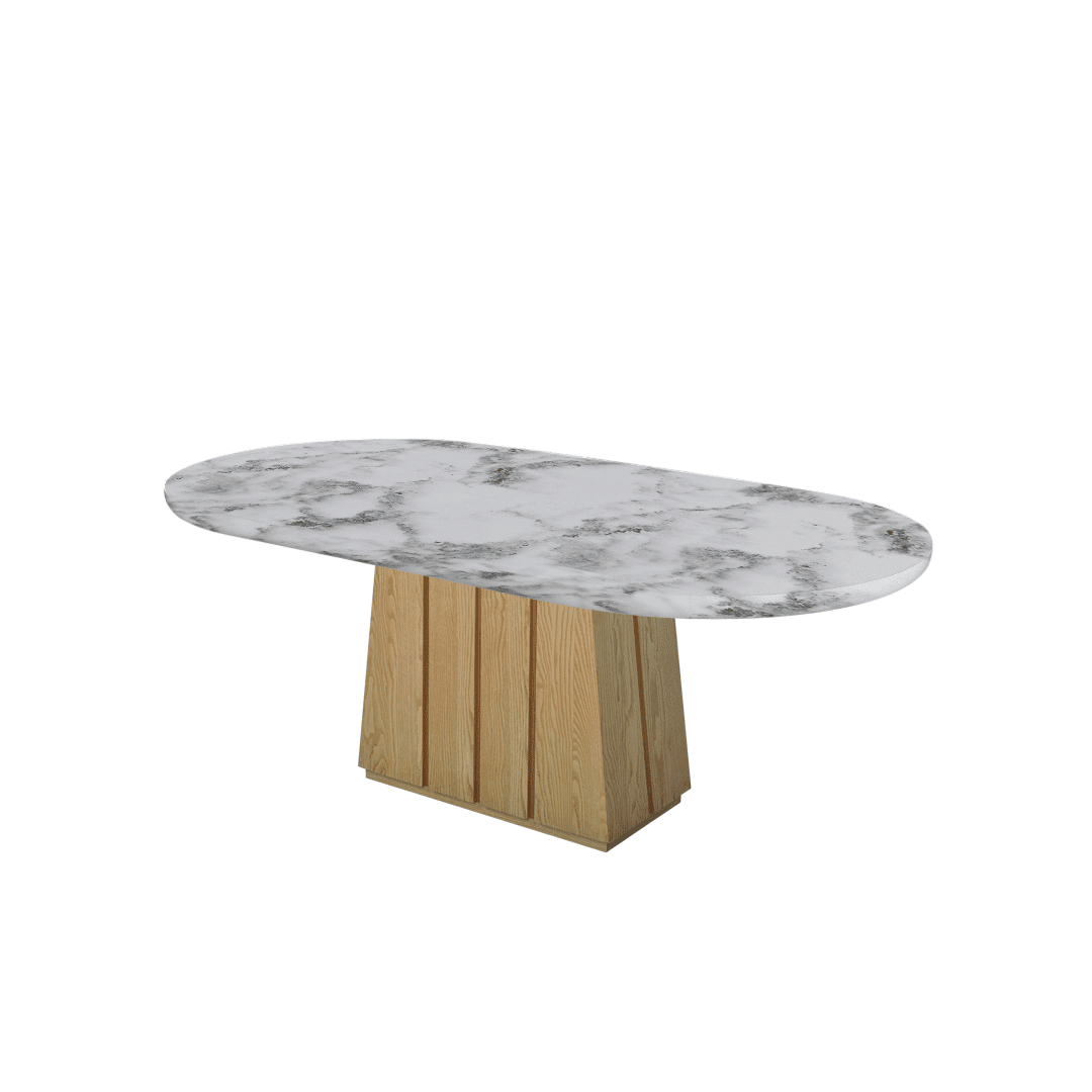 Oval Marble Dining Table 2.1×1.1m | Ash Wood Panel Base