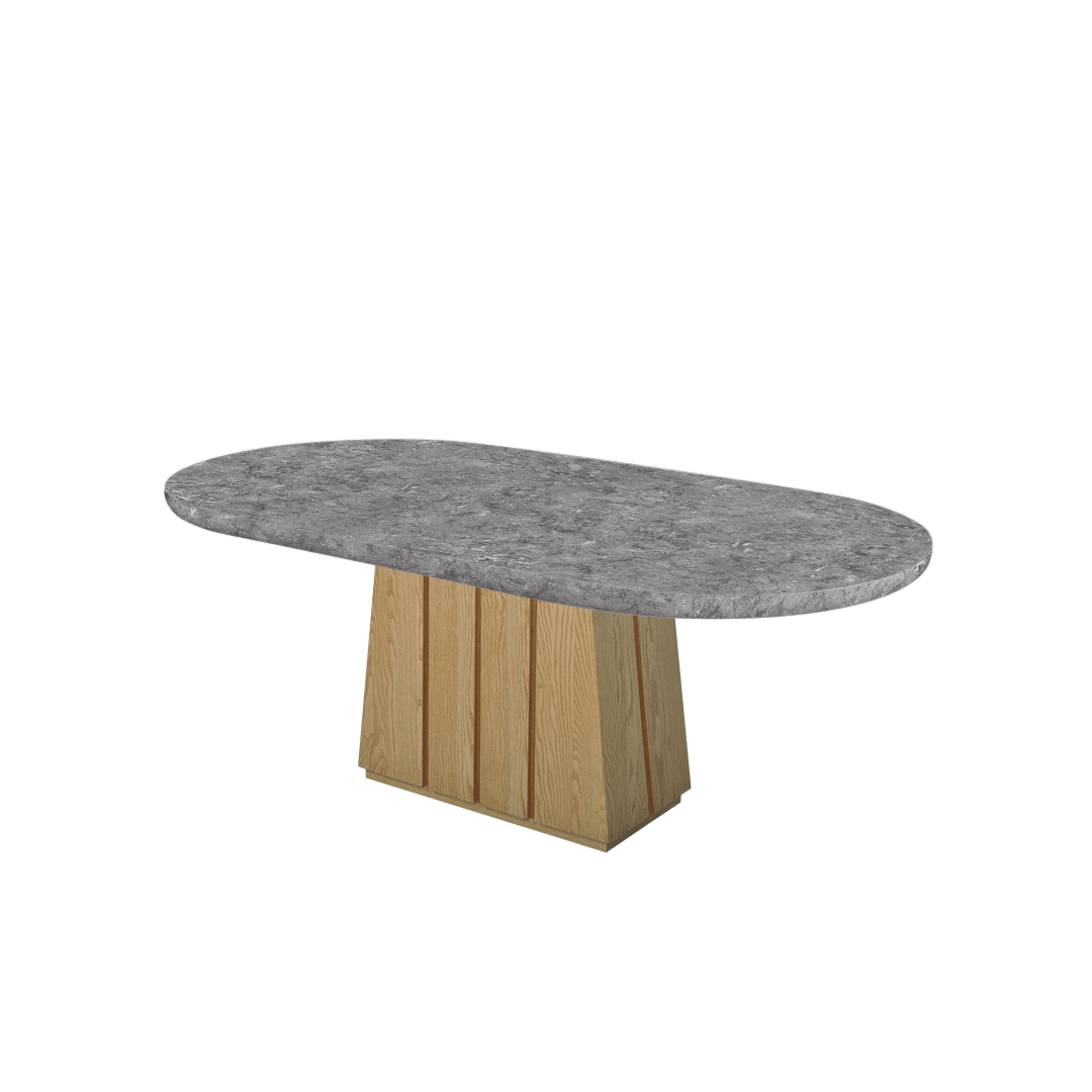 Oval Marble Dining Table 2.1×1.1m | Ash Wood Panel Base