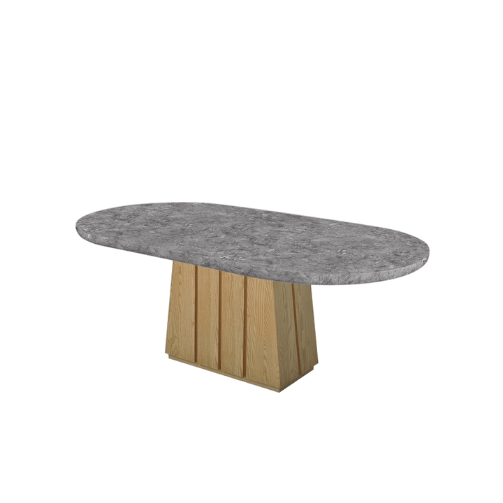 Oval Marble Dining Table 2.1×1.1m | Ash Wood Panel Base