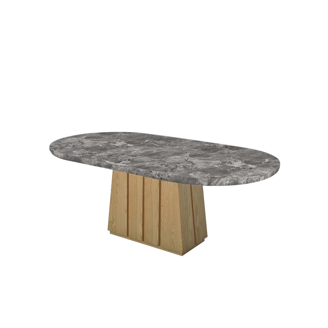 Oval Marble Dining Table 2.1×1.1m | Ash Wood Panel Base