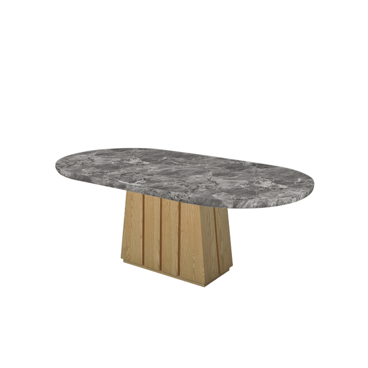 Oval Marble Dining Table 2.1×1.1m | Ash Wood Panel Base