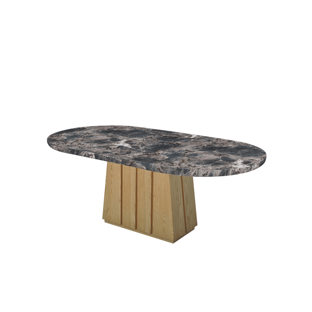 Oval Marble Dining Table 2.1×1.1m | Ash Wood Panel Base