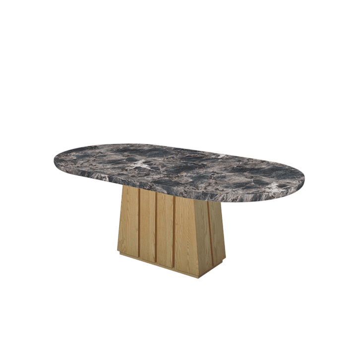 Oval Marble Dining Table 2.1×1.1m | Ash Wood Panel Base