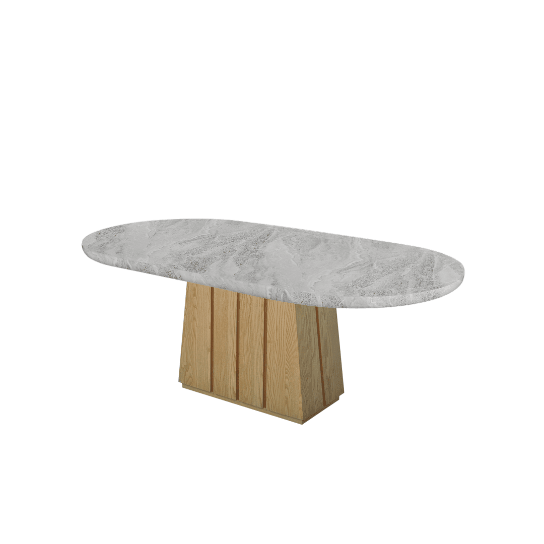 Oval Marble Dining Table 2.1×1.1m | Ash Wood Panel Base
