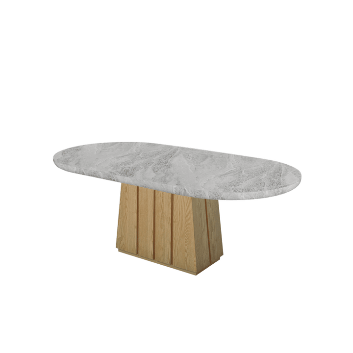Oval Marble Dining Table 2.1×1.1m | Ash Wood Panel Base