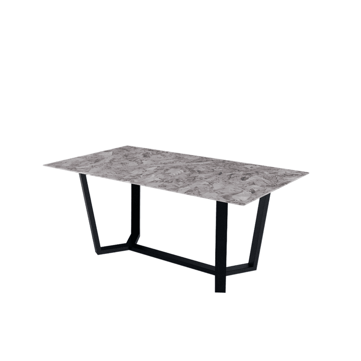 Rectangular Marble Dining Table 1.8×1.0m | Black Metal Splay-Leg Base