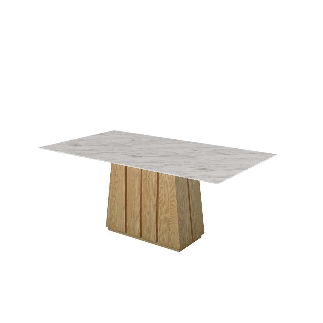 Rectangular Marble Dining Table 1.8×1.0m | Ash Wood Panel Base