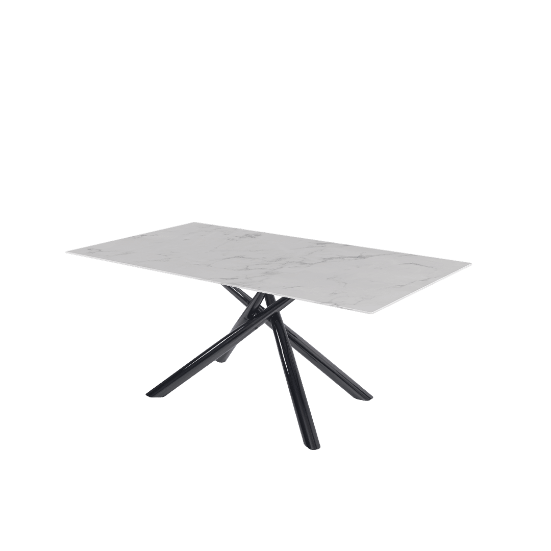 Rectangular Marble Dining Table 1.8×1.0m | Black Glossy Spider Base