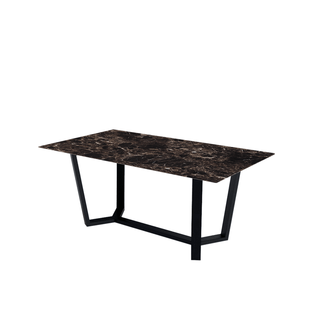 Rectangular Marble Dining Table 1.8×1.0m | Black Metal Splay-Leg Base