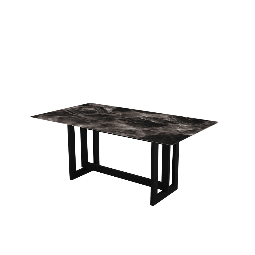 Rectangular Marble Dining Table 1.8×1.0m | Black Metal Frame Base