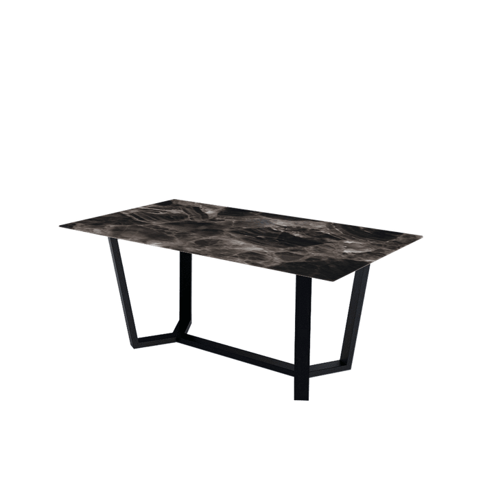 Rectangular Marble Dining Table 1.8×1.0m | Black Metal Splay-Leg Base