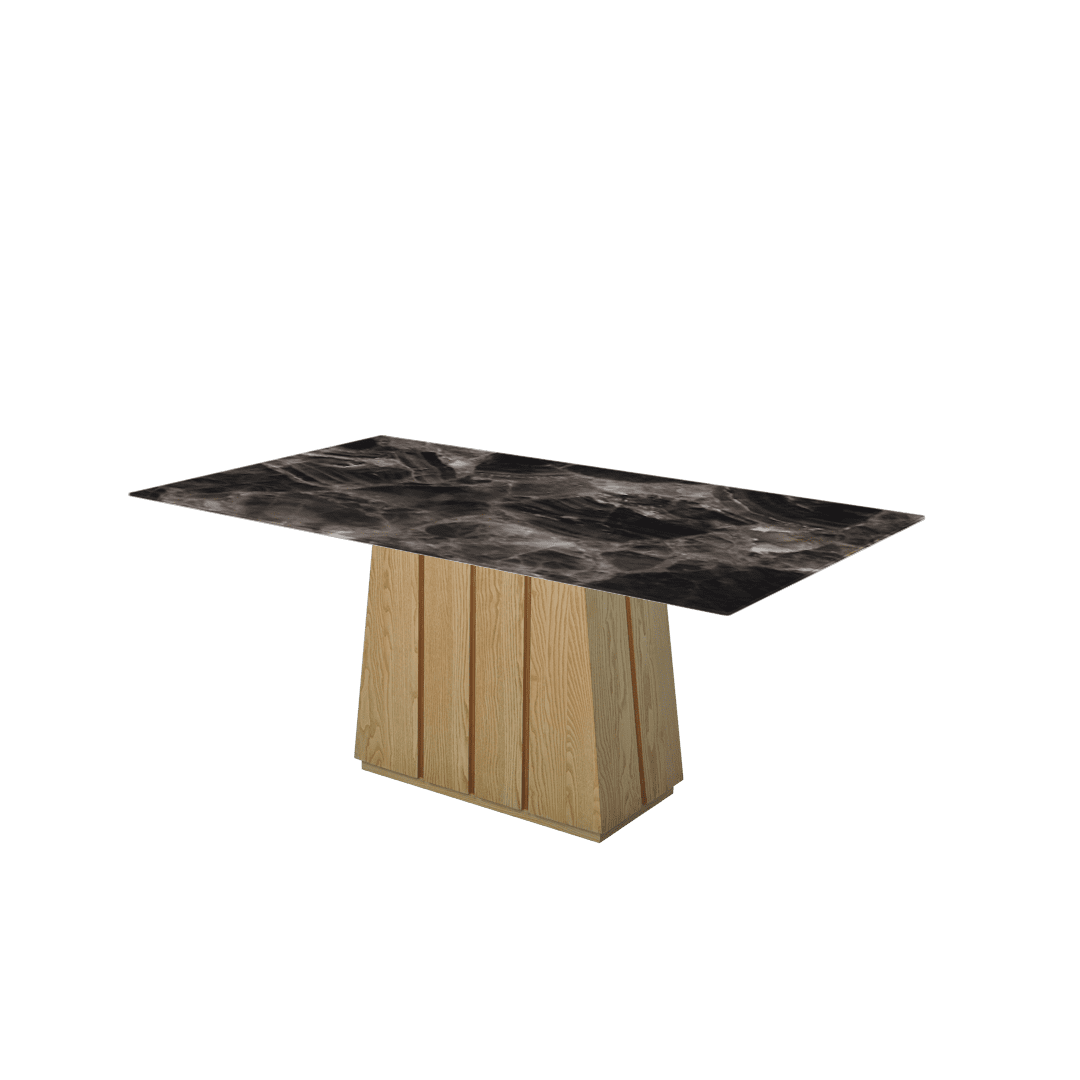 Rectangular Marble Dining Table 1.8×1.0m | Ash Wood Panel Base