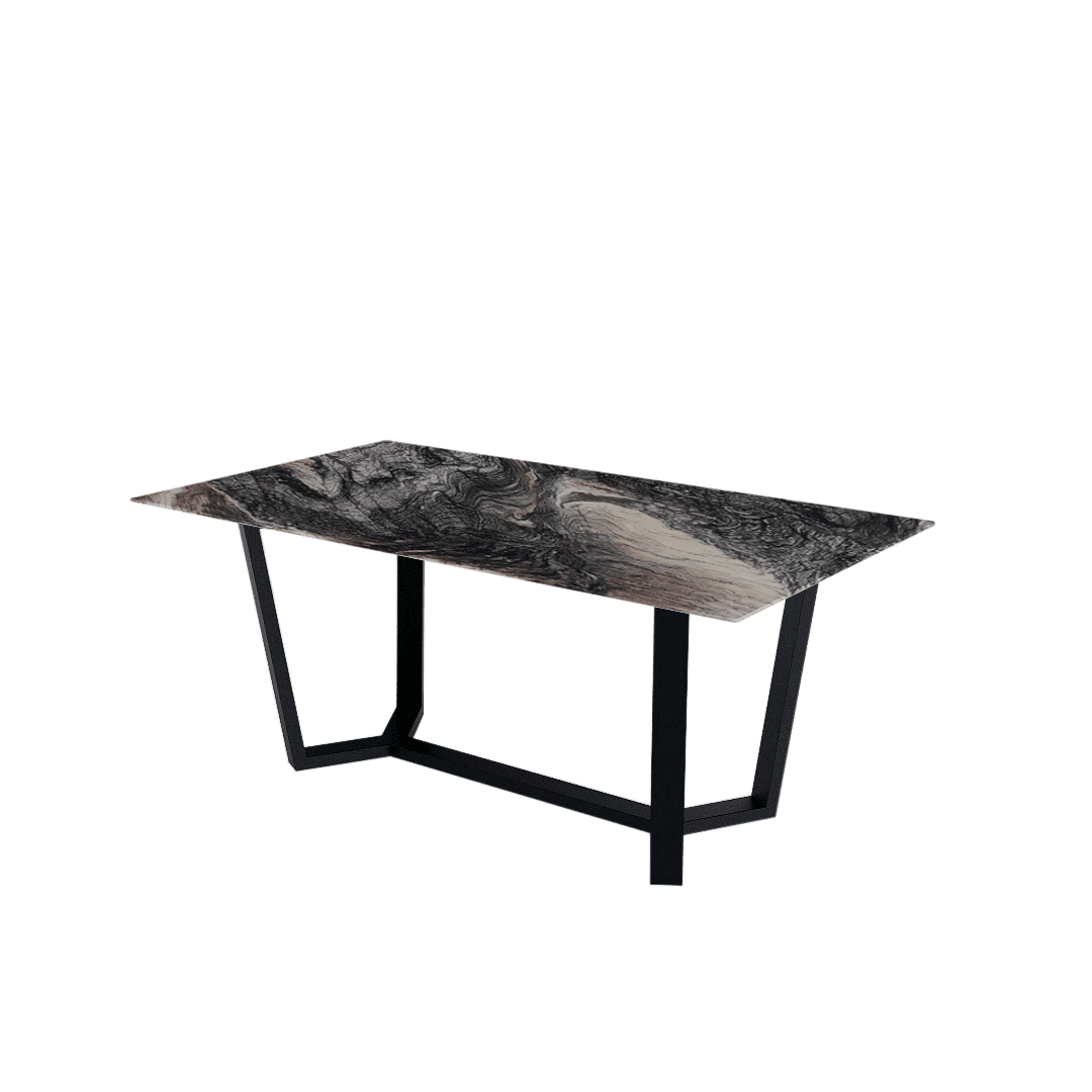 Rectangular Marble Dining Table 1.8×1.0m | Black Metal Splay-Leg Base