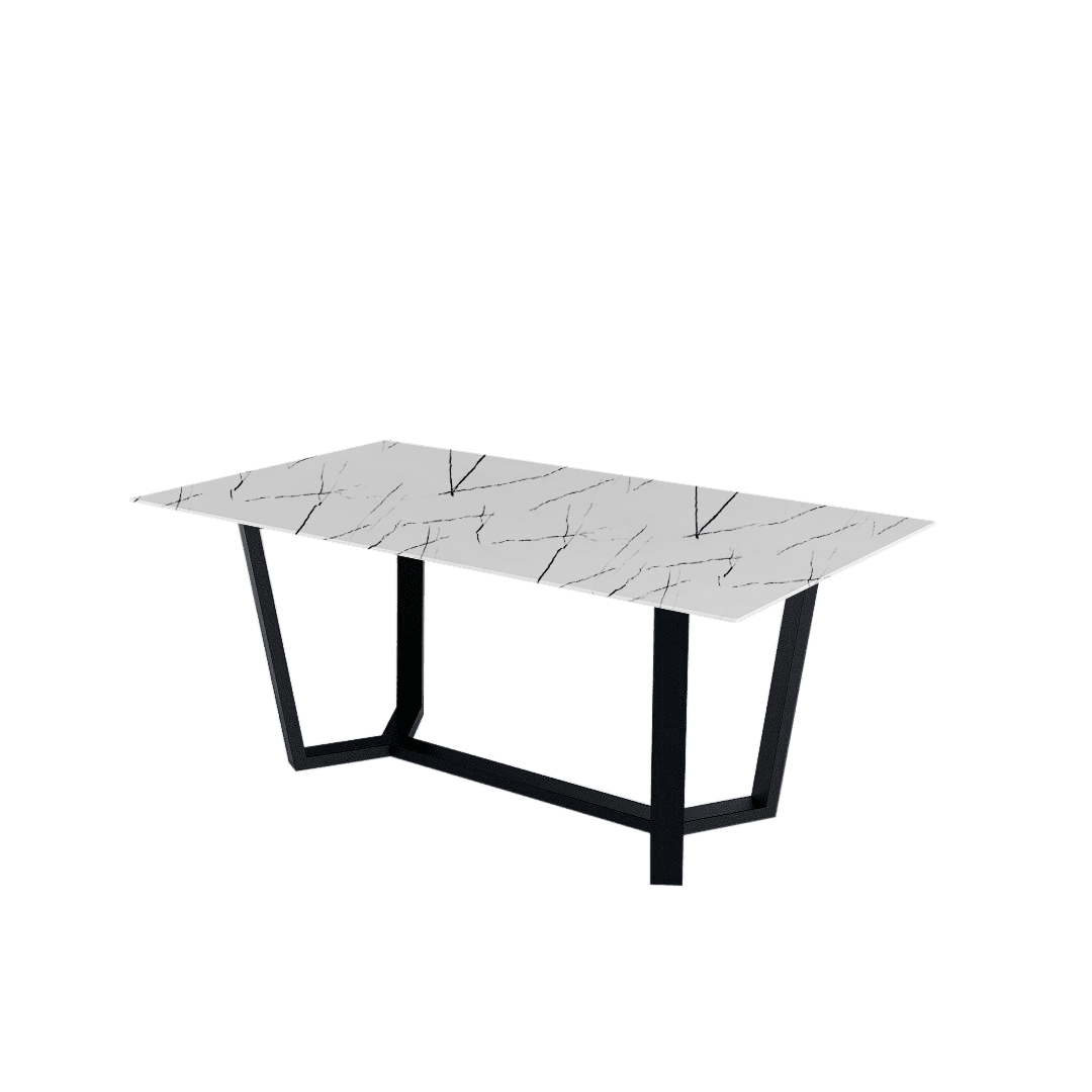 Rectangular Marble Dining Table 1.8×1.0m | Black Metal Splay-Leg Base