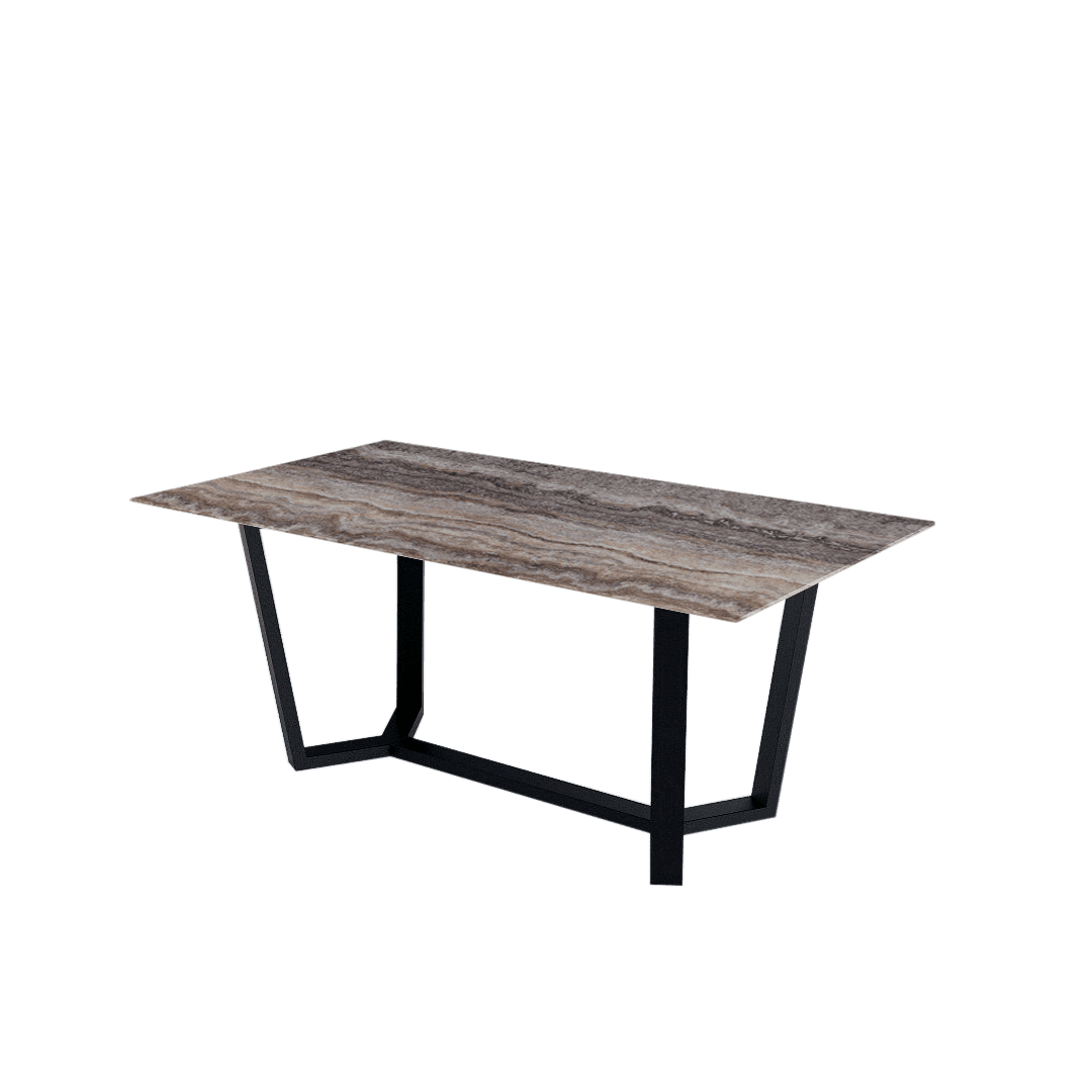 Rectangular Marble Dining Table 1.8×1.0m | Black Metal Splay-Leg Base