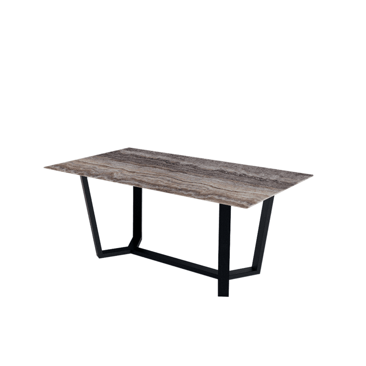 Rectangular Marble Dining Table 1.8×1.0m | Black Metal Splay-Leg Base