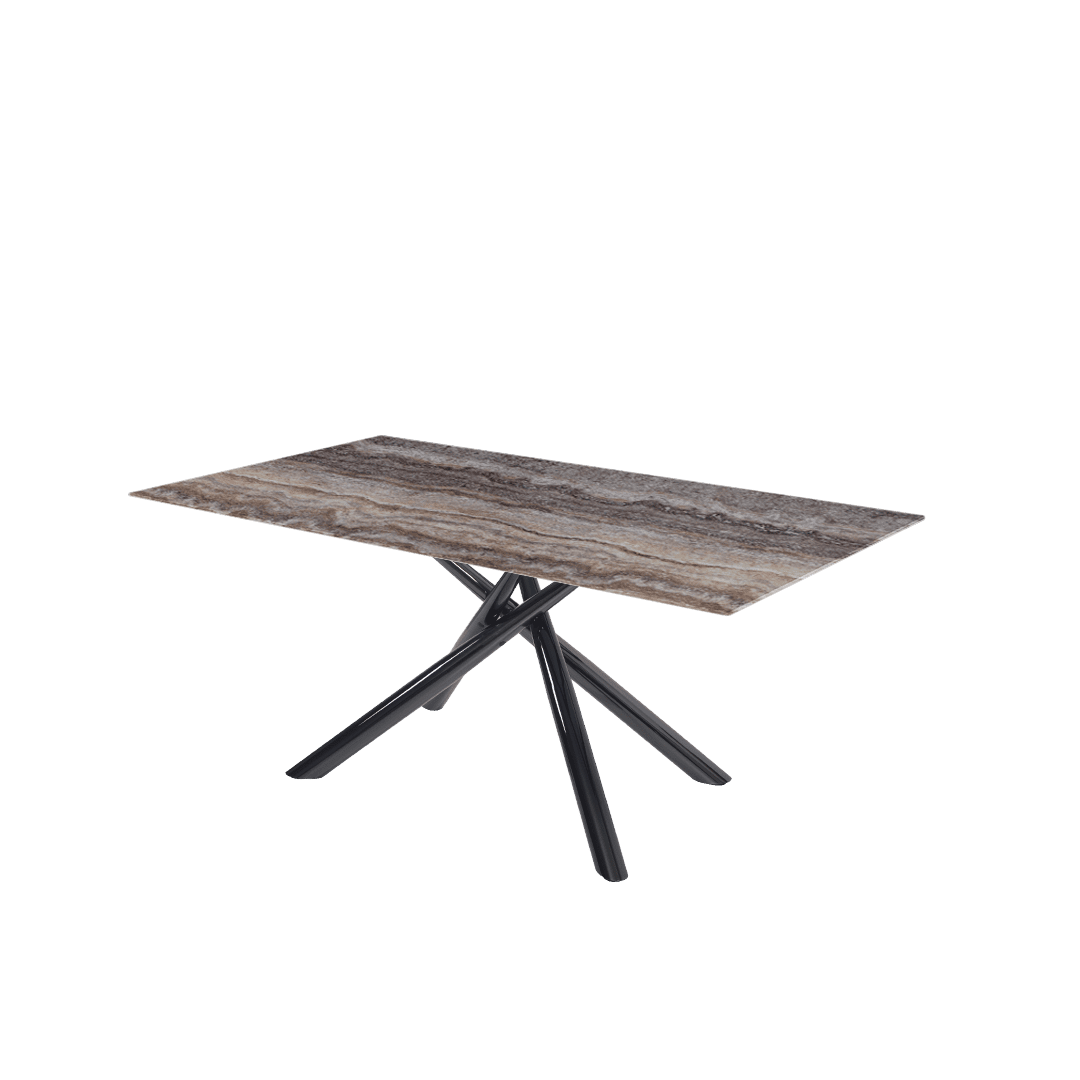 Rectangular Marble Dining Table 1.8×1.0m | Black Glossy Spider Base