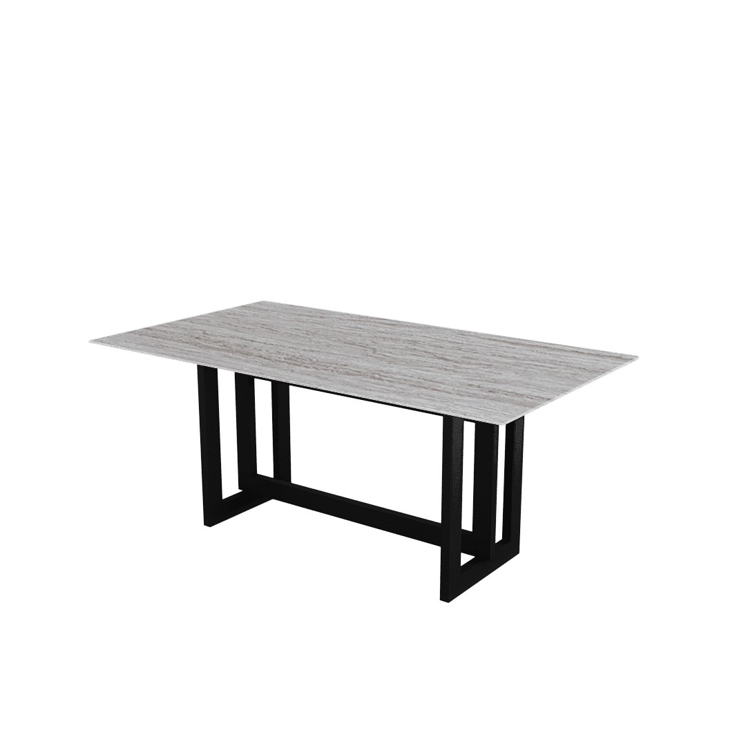 Rectangular Marble Dining Table 1.8×1.0m | Black Metal Frame Base