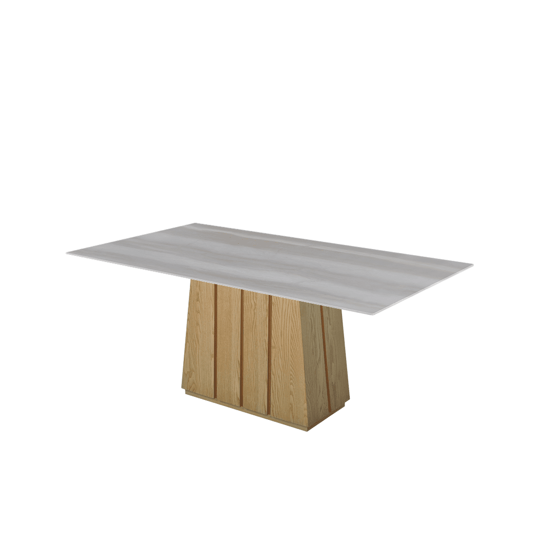 Rectangular Marble Dining Table 1.8×1.0m | Ash Wood Panel Base