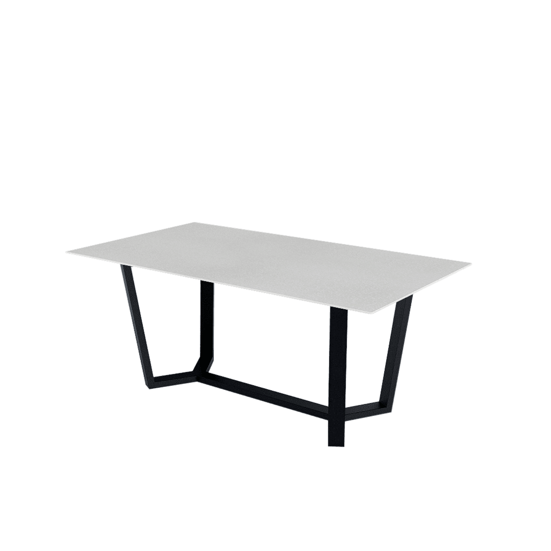 Rectangular Marble Dining Table 1.8×1.0m | Black Metal Splay-Leg Base