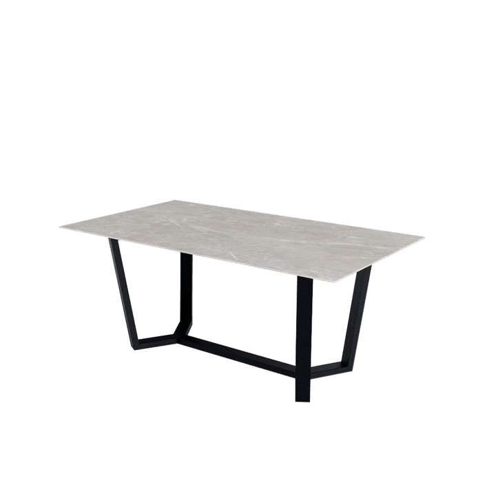 Rectangular Marble Dining Table 1.8×1.0m | Black Metal Splay-Leg Base