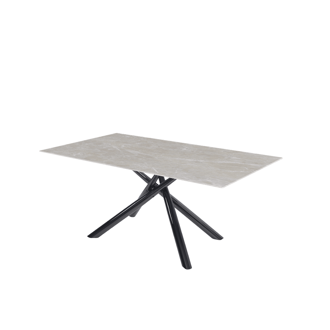 Rectangular Marble Dining Table 1.8×1.0m | Black Glossy Spider Base