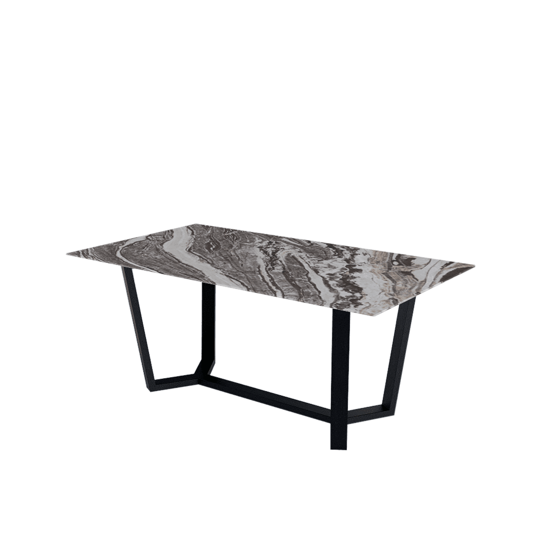 Rectangular Marble Dining Table 1.8×1.0m | Black Metal Splay-Leg Base