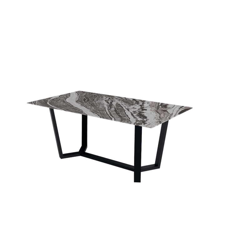 Rectangular Marble Dining Table 1.8×1.0m | Black Metal Splay-Leg Base