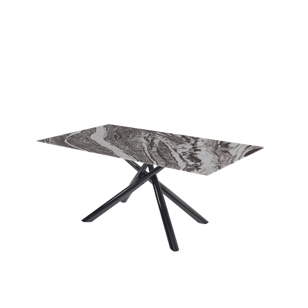 Rectangular Marble Dining Table 1.8×1.0m | Black Glossy Spider Base