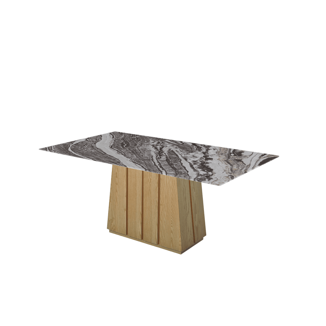 Rectangular Marble Dining Table 1.8×1.0m | Ash Wood Panel Base