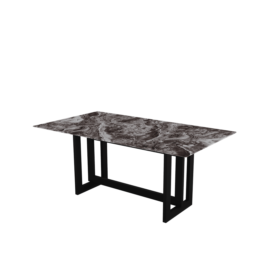Rectangular Marble Dining Table 1.8×1.0m | Black Metal Frame Base