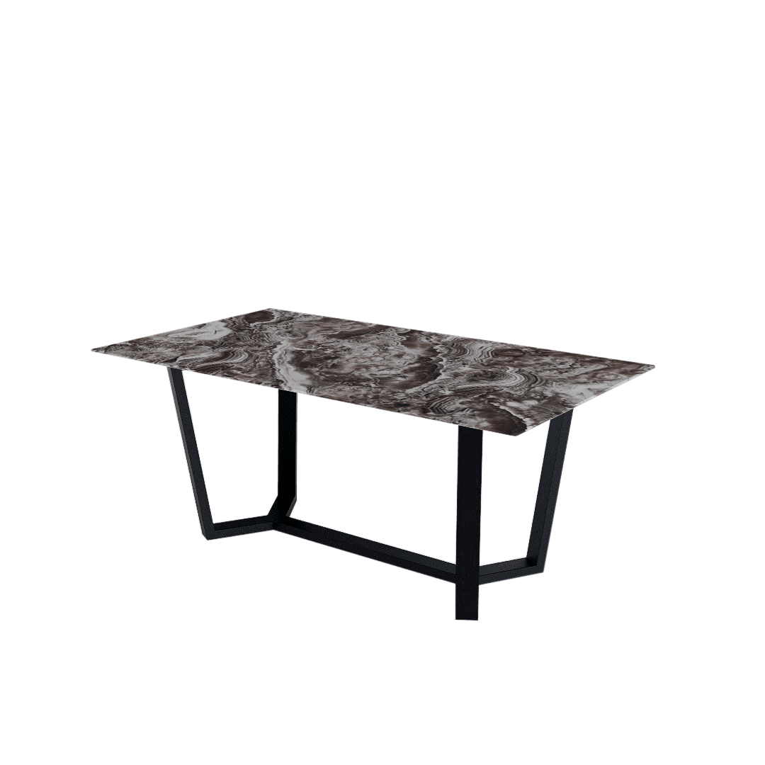 Rectangular Marble Dining Table 1.8×1.0m | Black Metal Splay-Leg Base