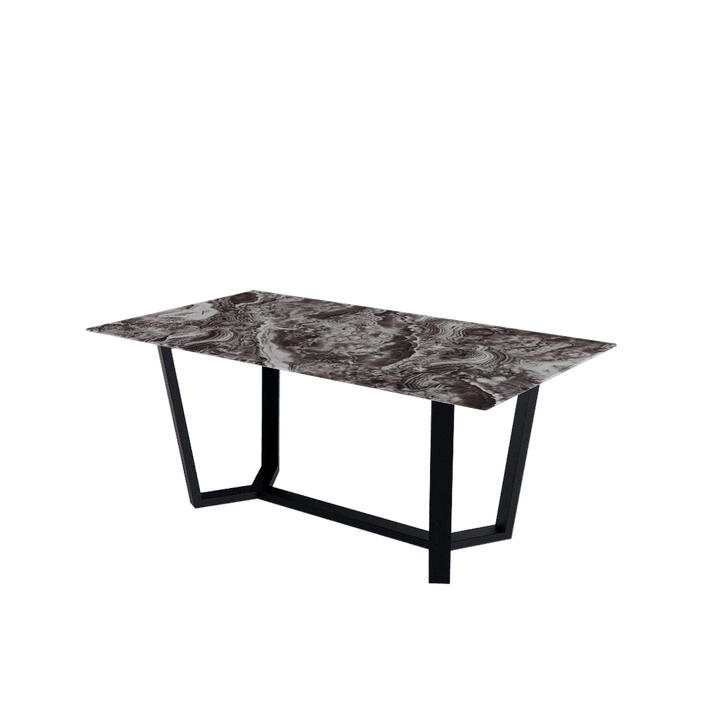 Rectangular Marble Dining Table 1.8×1.0m | Black Metal Splay-Leg Base