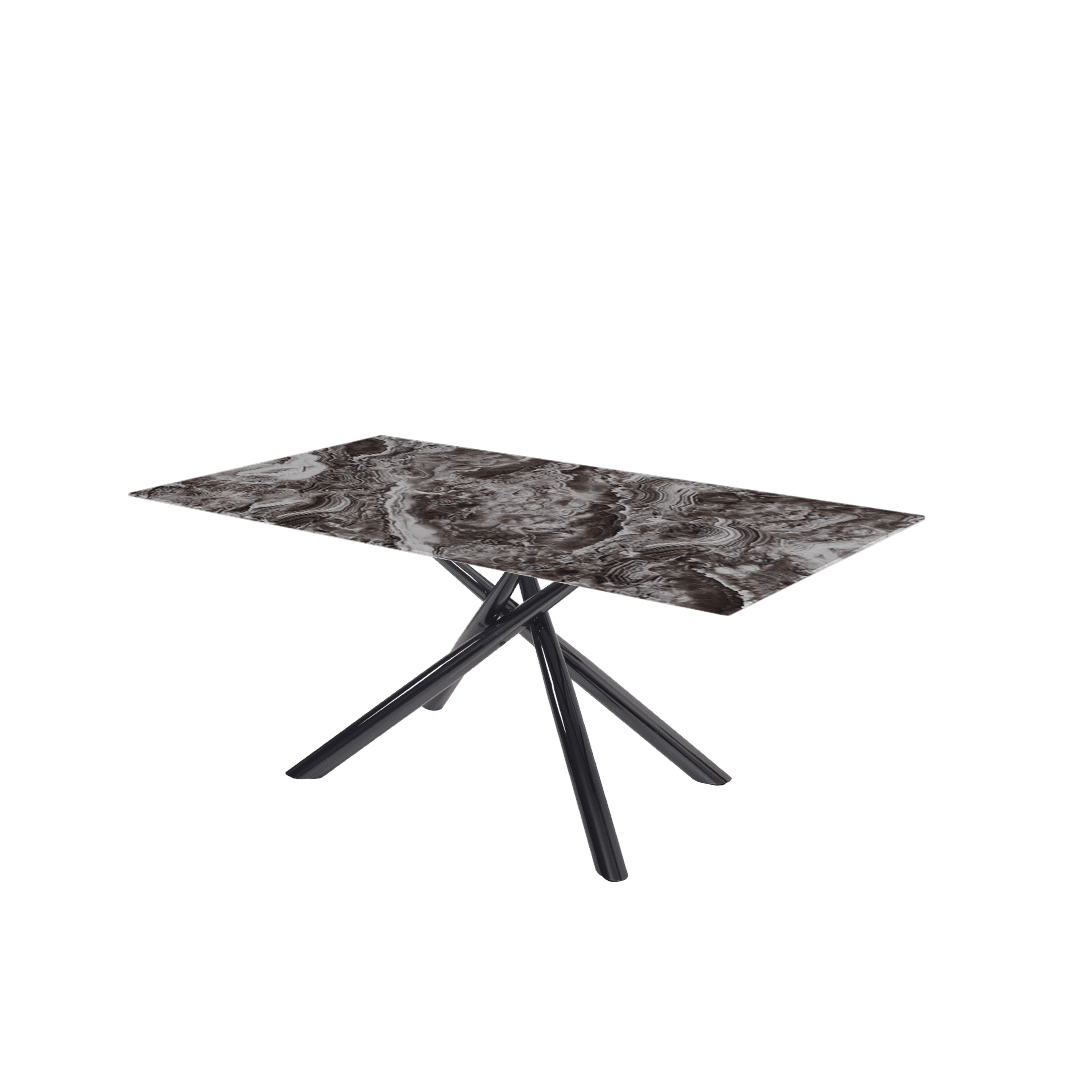 Rectangular Marble Dining Table 1.8×1.0m | Black Glossy Spider Base