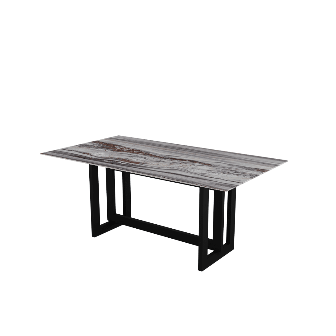 Rectangular Marble Dining Table 1.8×1.0m | Black Metal Frame Base