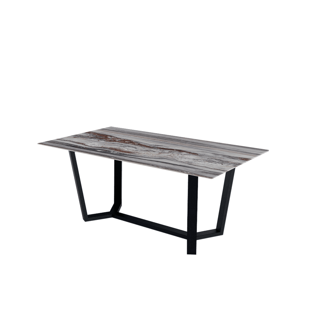 Rectangular Marble Dining Table 1.8×1.0m | Black Metal Splay-Leg Base