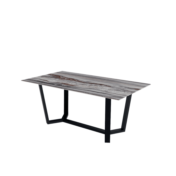 Rectangular Marble Dining Table 1.8×1.0m | Black Metal Splay-Leg Base