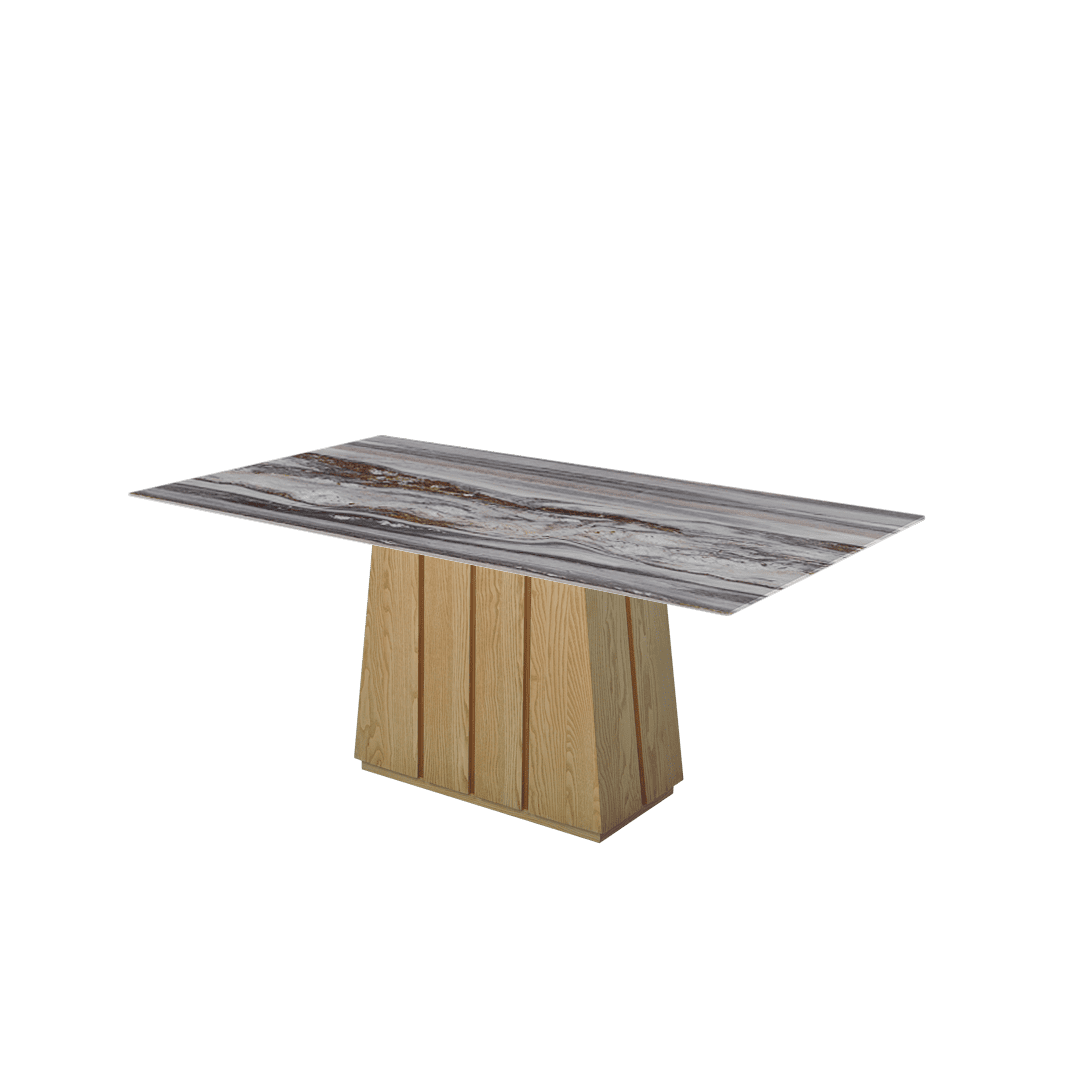 Rectangular Marble Dining Table 1.8×1.0m | Ash Wood Panel Base