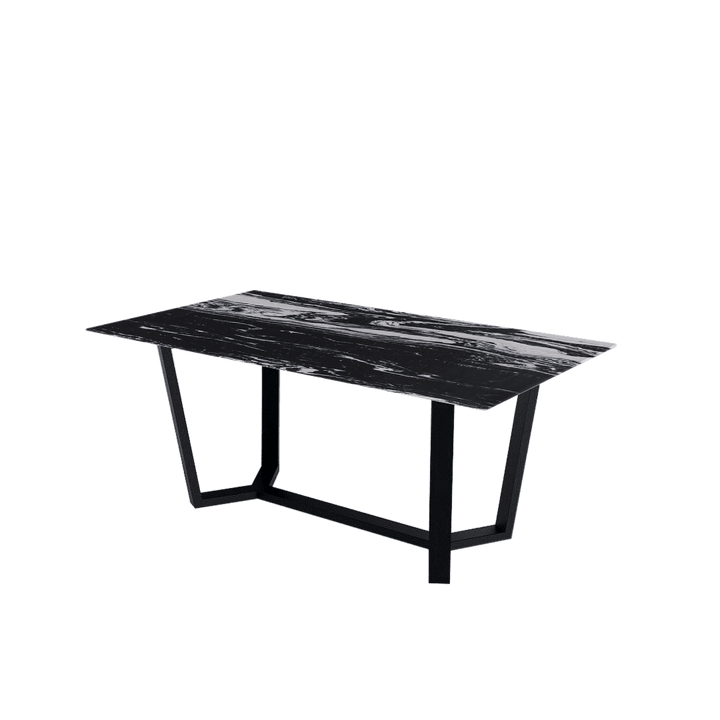 Rectangular Marble Dining Table 1.8×1.0m | Black Metal Splay-Leg Base