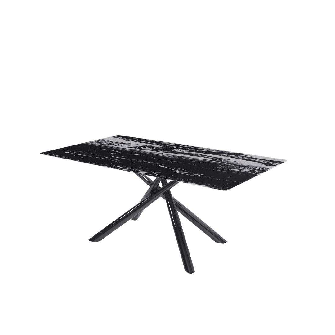 Rectangular Marble Dining Table 1.8×1.0m | Black Glossy Spider Base