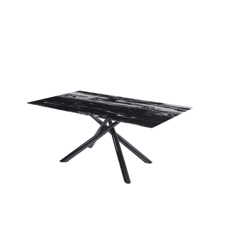 Rectangular Marble Dining Table 1.8×1.0m | Black Glossy Spider Base
