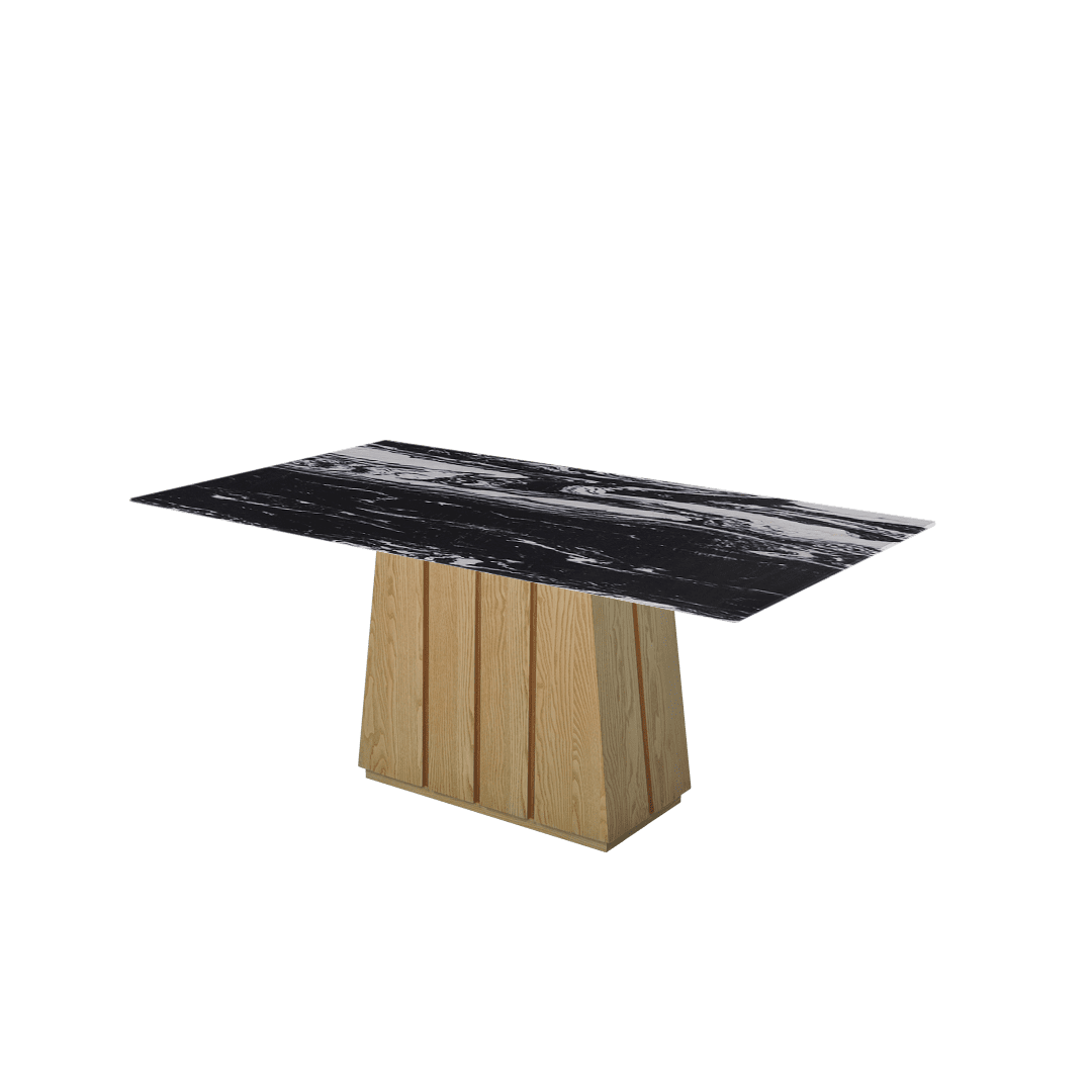 Rectangular Marble Dining Table 1.8×1.0m | Ash Wood Panel Base