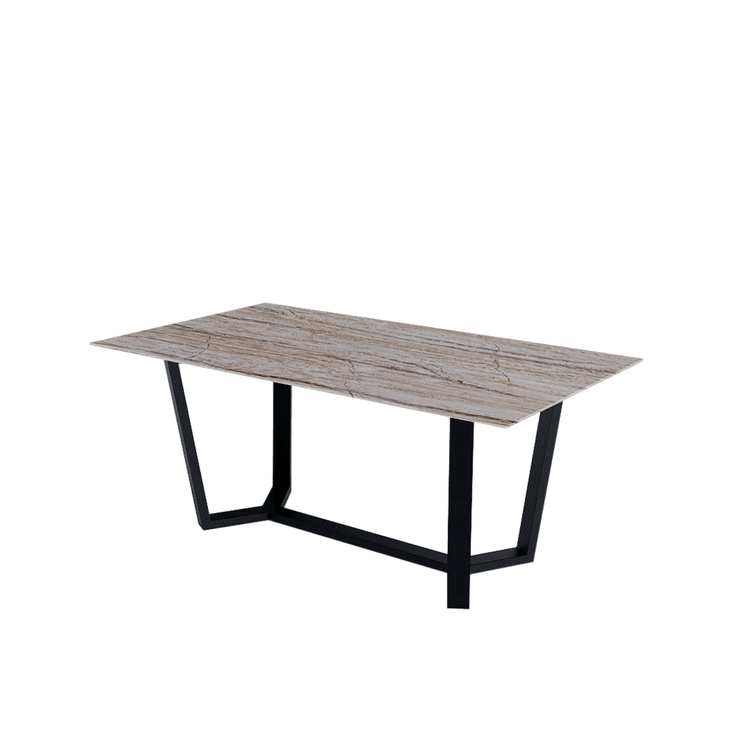 Rectangular Marble Dining Table 1.8×1.0m | Black Metal Splay-Leg Base