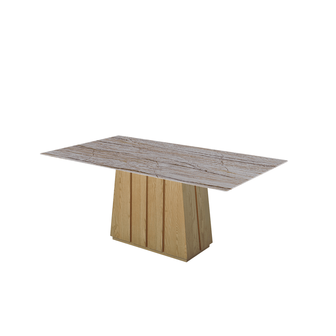 Rectangular Marble Dining Table 1.8×1.0m | Ash Wood Panel Base