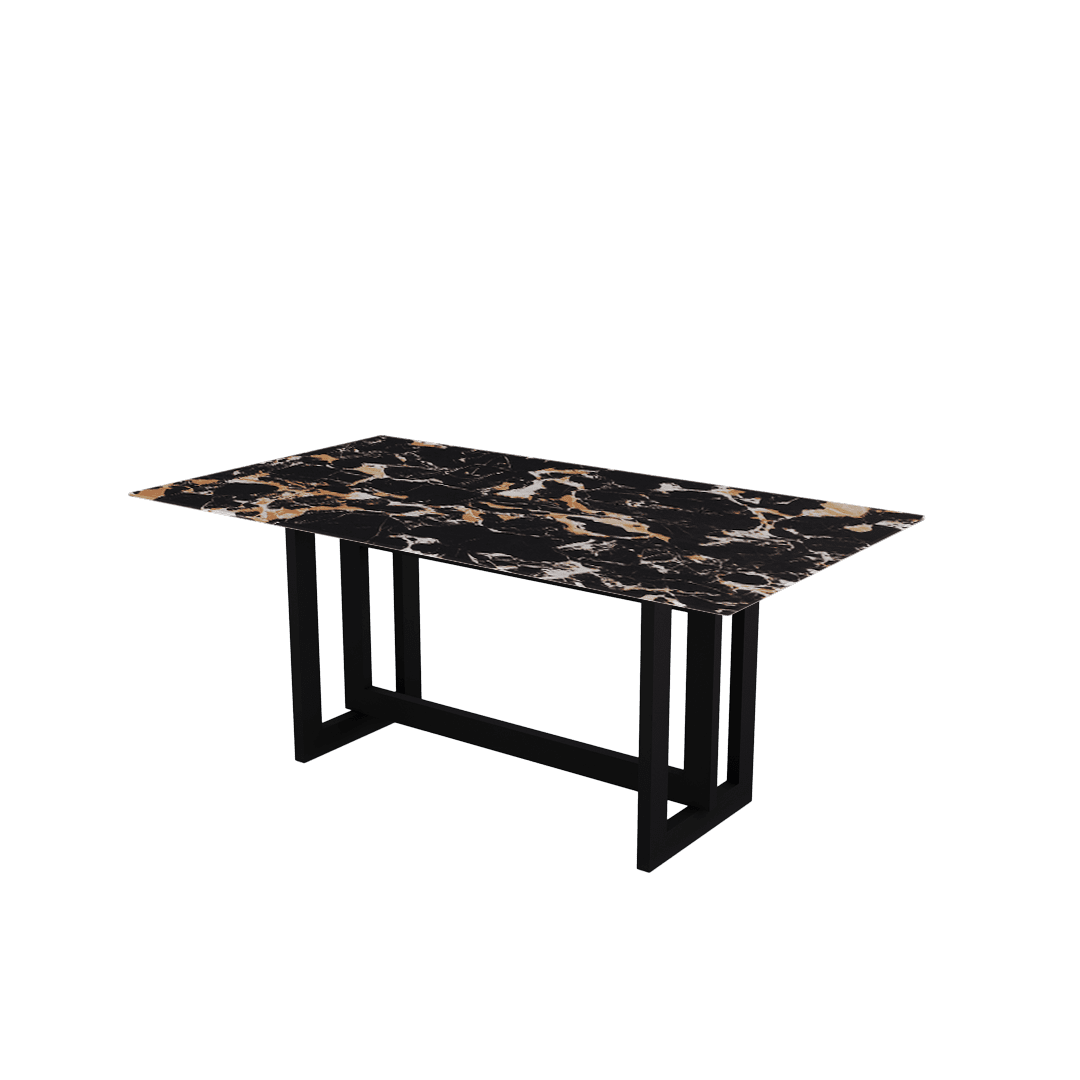 Rectangular Marble Dining Table 1.8×1.0m | Black Metal Frame Base