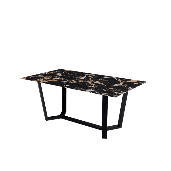 Rectangular Marble Dining Table 1.8×1.0m | Black Metal Splay-Leg Base