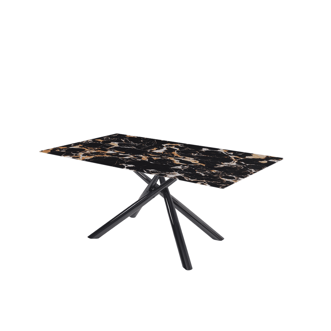 Rectangular Marble Dining Table 1.8×1.0m | Black Glossy Spider Base