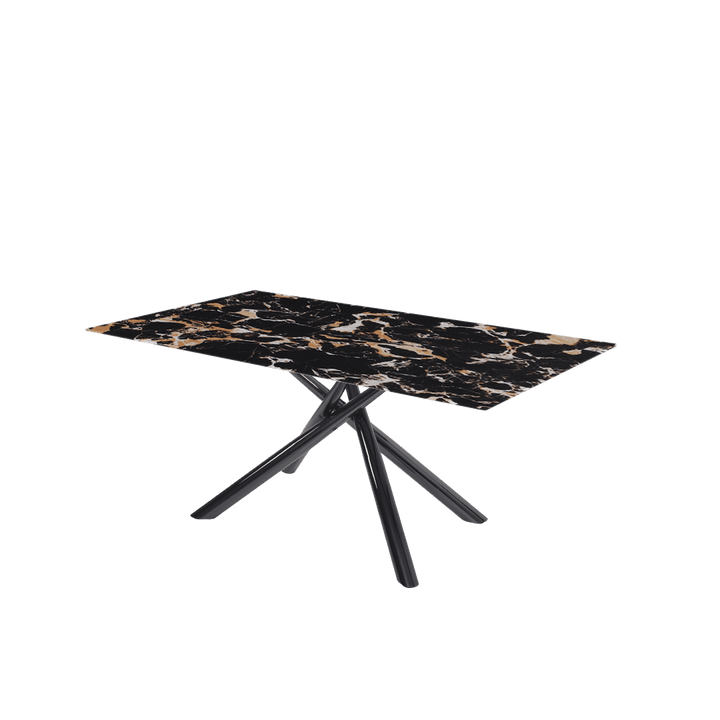 Rectangular Marble Dining Table 1.8×1.0m | Black Glossy Spider Base